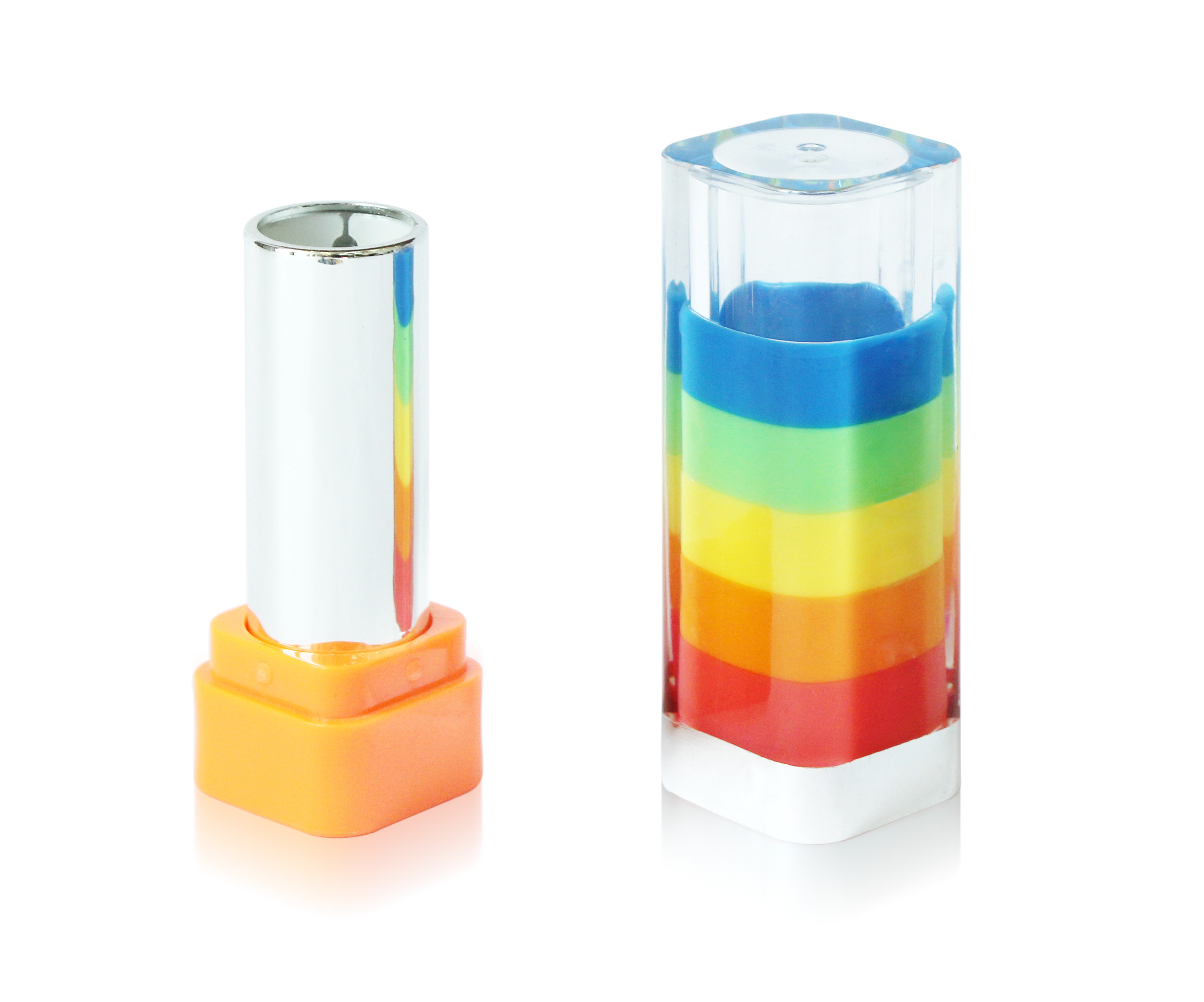 wholesale EDM lip balm tubes bulk PP 3.5g square buckle rainbow color cap C3604A