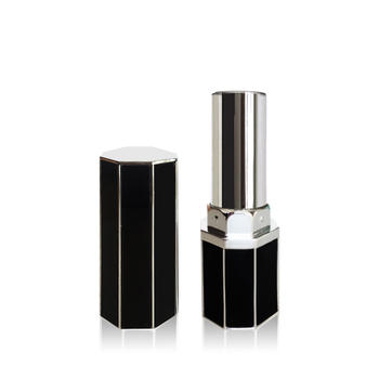 luxury lipstick tubes elegant octagon shape ABS black lip balm container C3611C